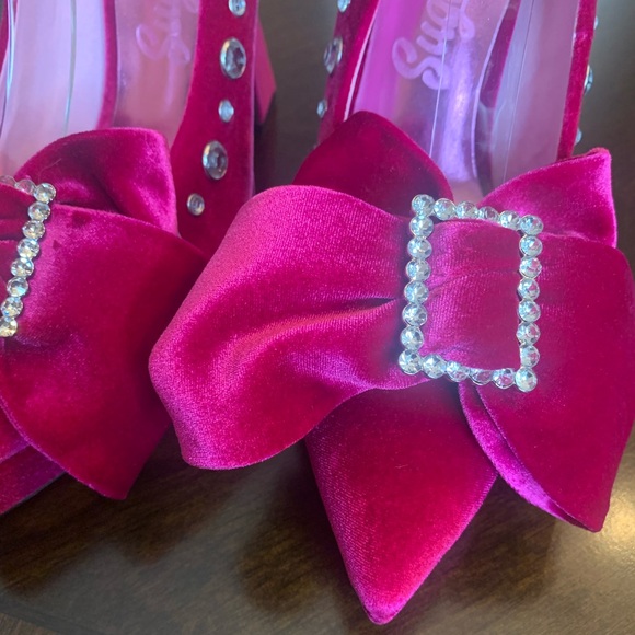 NWOB DOLLS KILL Sugar Thrillz “Unwrap Me” Velvet Platform Heels in Pink, Size 9 - Picture 5 of 9